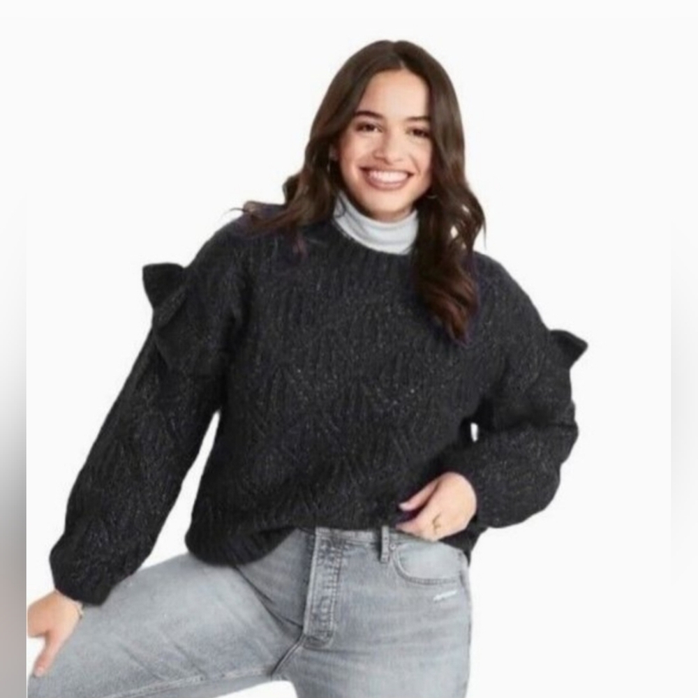 Black And Sliver Metallic Crochet‎ Knit Sweater 4x Boho, Cottagecore.